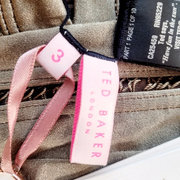 NWT Ted Baker Pointelle Deep V Plunge One Piece Swimsuit Khaki Green 8 - Picture 11 of 12